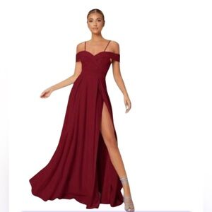 Cold Shoulder Split Halter Satin Maxi Dress Burgundy